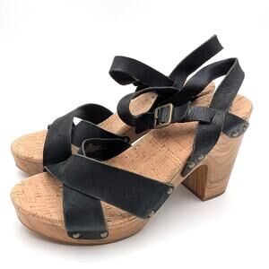 Kork Ease Drew Cross Banded Platform Sandal Women's Black Size US11M EU41.5